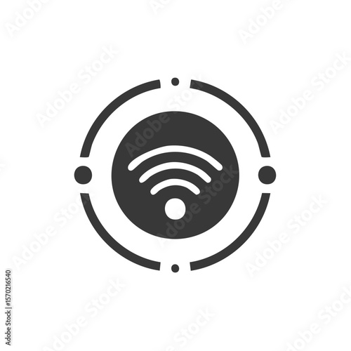 Wireless connection icon centered in digital targeting scope on a solid dark background emphasizing communication technology and network security