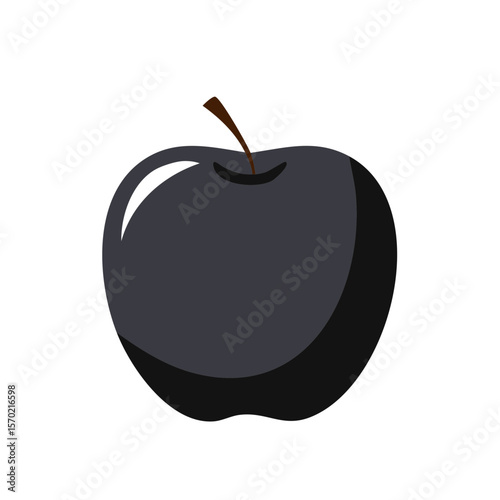Stylized black apple illustration on dark background depicting healthy organic eating or a halloween theme food still life design
