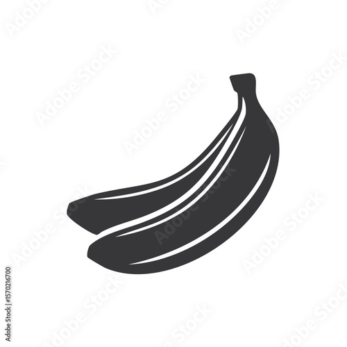 Two bananas isolated on black backdrop. Ripe yellow fruit for a healthy snack. Vector graphic symbol of tropical food or vegetarian diet.