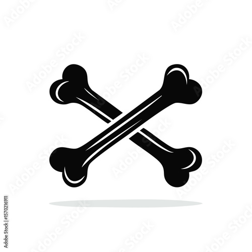 Graphic illustration of crossbones. Black silhouettes against a solid background. Skull and crossbones symbolize danger, piracy or toxicity. Bones crossed signify death and warning.