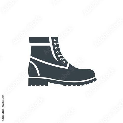 Durable boot icon isolated on black background Hiking equipment footwear rugged design element outdoor adventure clothing symbol