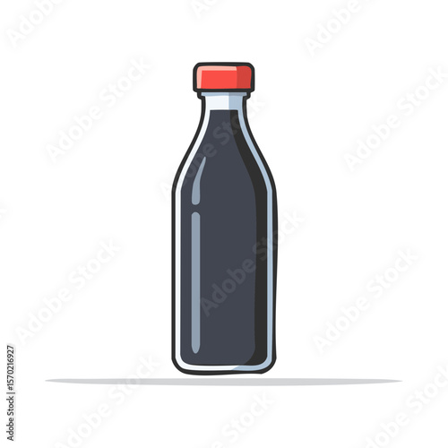 Soy Sauce Bottle with Red Cap in Flat Vector Illustration on Black Background