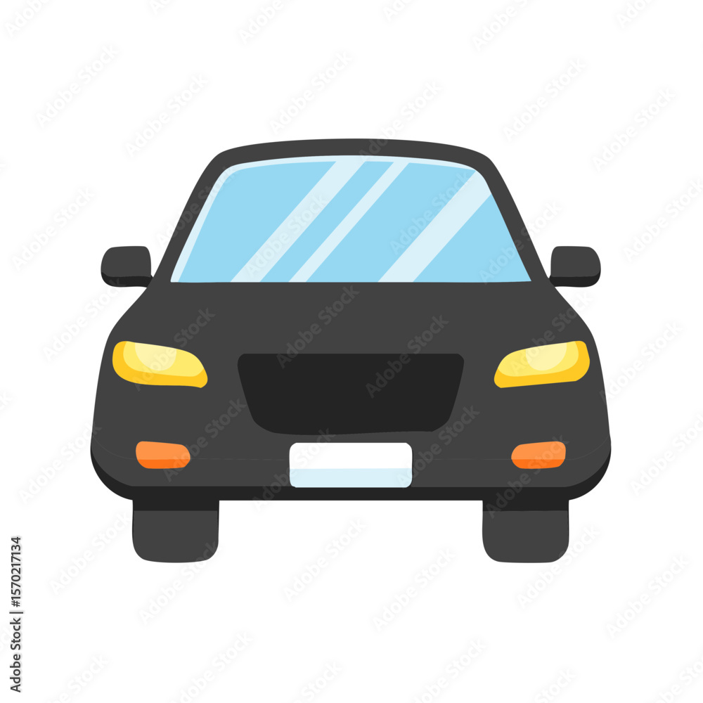 Obraz premium Black Sedan Car Front View Driving Automobile Transportation Vehicle Design