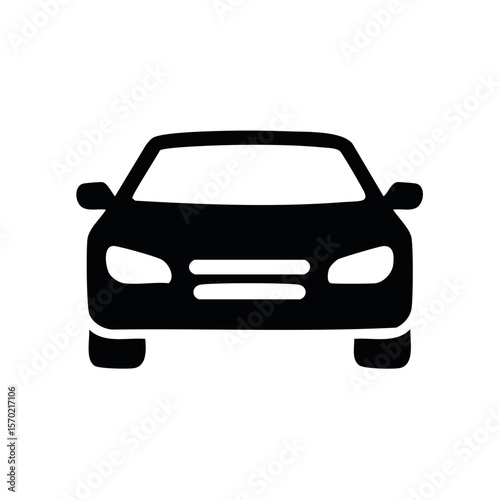 Front View Silhouette of Car Vehicle Isolated on Dark Background Vector Transportation Icon