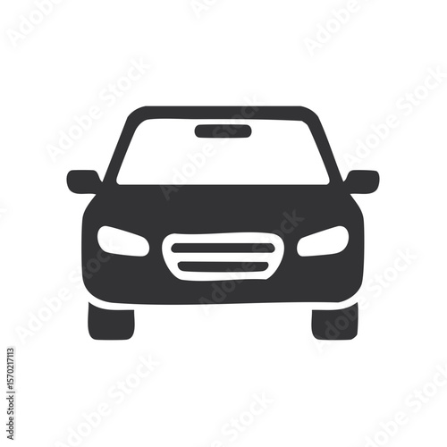 Front view of car icon, stylish vehicle illustration for transportation and automotive themes against dark background