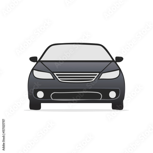 Illustration of Modern Gray Car Front View with Sleek Design Elements on Dark Background