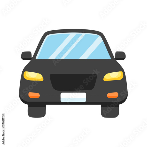 Black Sedan Car Front View Driving Automobile Transportation Vehicle Design