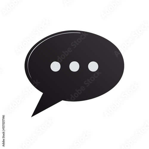Dark Speech Bubble with Three Dots Representing Communication or Waiting on a Black Background