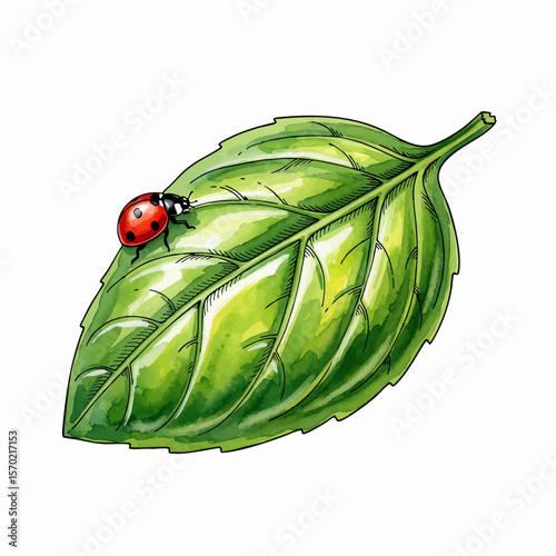 Basil Leaf with Ladybug