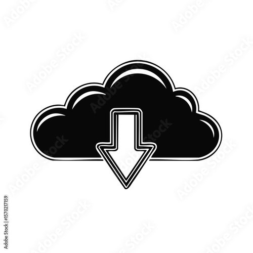 Cloud Download Icon Represents Downloading from the Internet, Cloud Storage Services, and Data Transmission