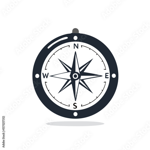 Dark Compass Illustration with North, South, East, West on a Black Background