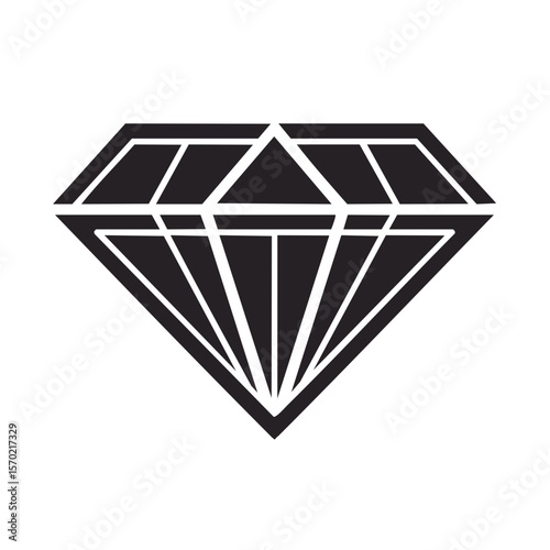 Black and white diamond icon graphic illustration on a clean black background