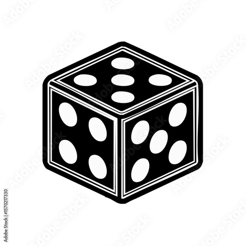 White Die Illustration on a Black Background with Six, Five, and Three Dots