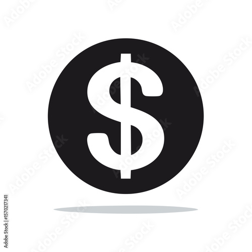 Dollar symbol coin illustration in black and gray, flat design, financial icon