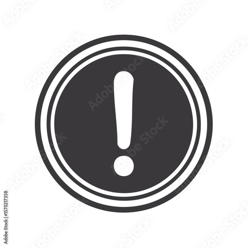 Warning Sign with Exclamation Mark Inside a Circle, Isolated on Black Background