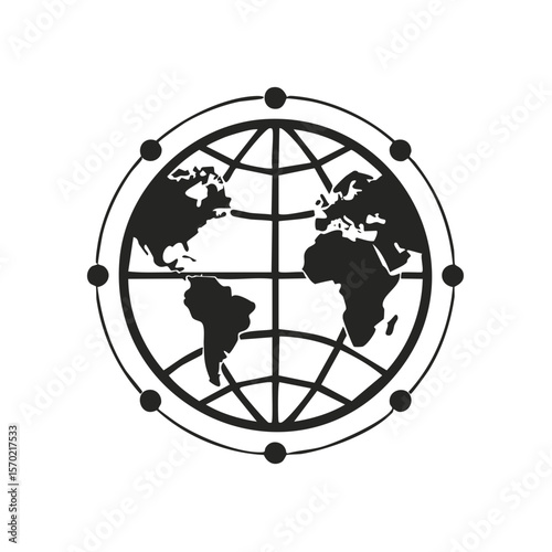 Stylized World Globe Graphic with Global Network and Circle Element