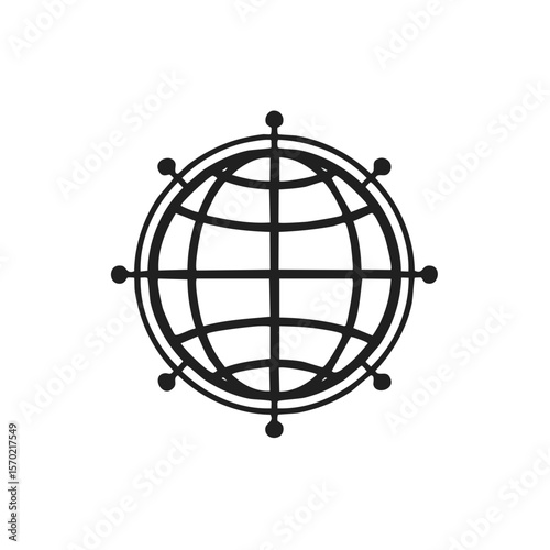 Monochrome World Globe Diagram Representing Global Connections and Network, Isolated on Black Background
