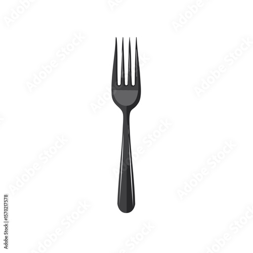 Illustration of a sleek silver fork ready for dining against a stark black backdrop showcasing minimalist tableware design