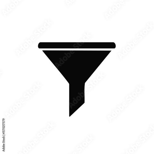 Abstract minimalist black funnel symbol with simple lines for filtering process or design element in isolated dark background