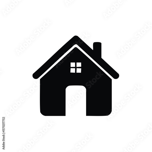 Minimalist black house illustration representing real estate property or simple home living concept