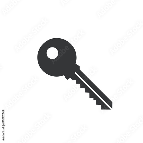 Isolated key icon illustration on a black background representing security unlock access or entry for a home or a building design element
