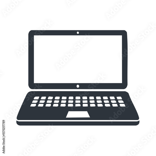Simple laptop computer icon for remote work online learning or portable office technology concept