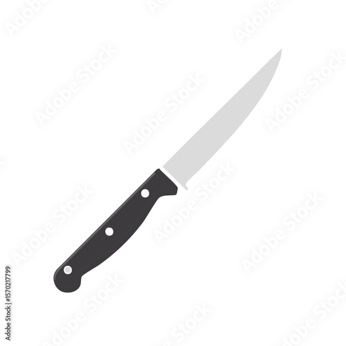 Sharp Kitchen Knife with Gray Blade and Black Handle Illustration Culinary Utensil for Slicing and Dicing Food Preparation on Black Background