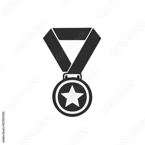 Medal with Star Shape Hanging Reward and Achievement Isolated on Black Background Single Award Honor