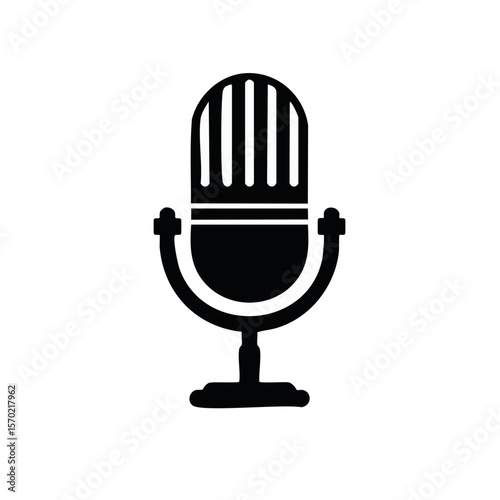 Stylized Classic Microphone Icon Silhouette on Black Background for Audio Recording or Communication