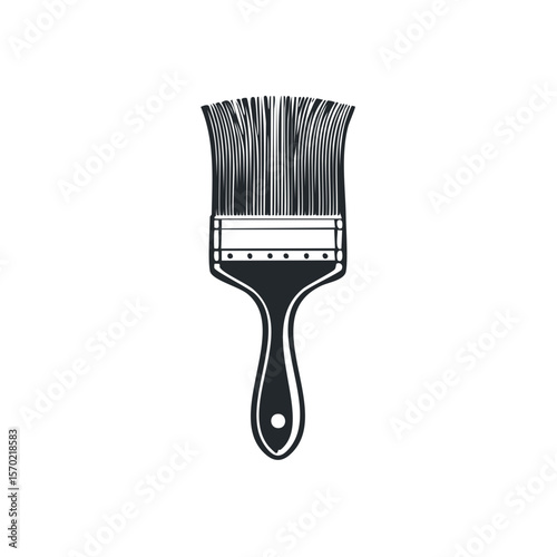 Monochrome Paint Brush Graphic on Black Background, Art Supply Tool