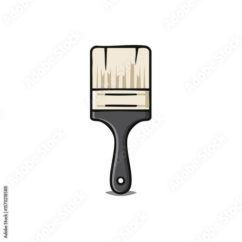 Isolated illustration of a flat paint brush, artwork and craft design for painting walls and furniture, house renovating with blank background
