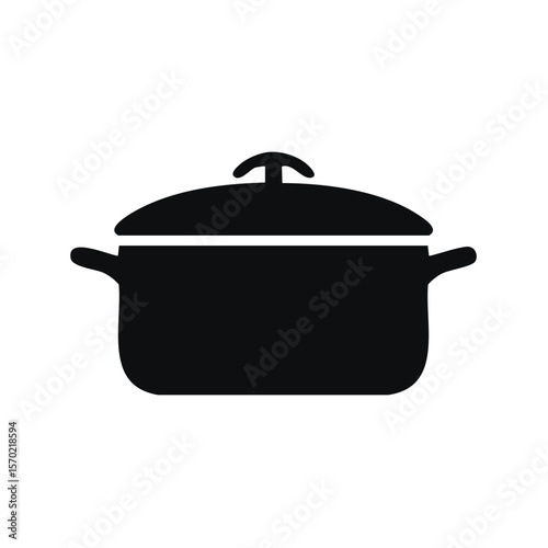 Black Silhouette Icon of Cooking Pot with Lid for Food Preparation in Kitchen