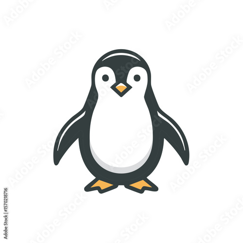 Cute cartoon penguin illustration graphic standing isolated against black background simple animal art design for children and babies