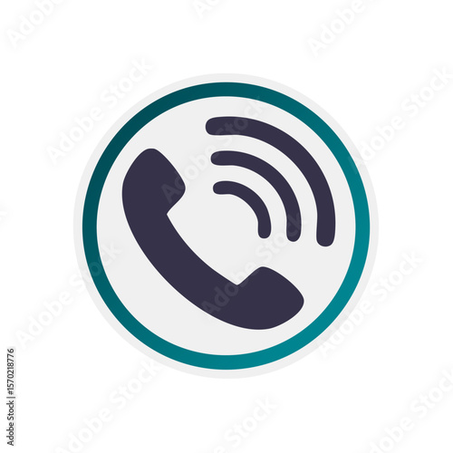 Phone call icon vector art depicts communication network technology in a graphic design format with a stylish circle frame and wave pattern