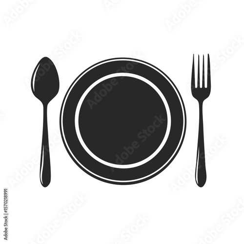 Elegant Flatware Setting Graphic Spoon Plate and Fork Simple Dining Icon Design for Menu Presentation Table Service and Restaurant Concepts