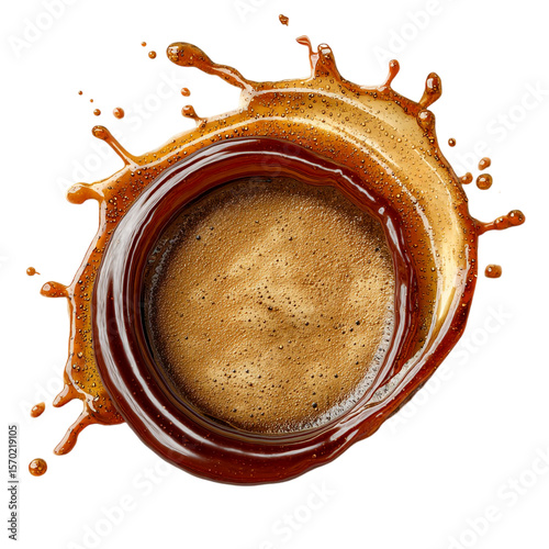 Splash of fresh espresso coffee in a cup on a plain background art  isolated on transparent background