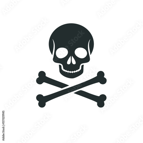Skull and Crossbones on Black Background, Death Symbol, Warning Sign, Halloween Decoration, Danger Icon
