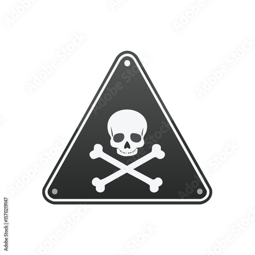 Warning Sign with Skull and Crossbones Symbolizing Danger and Potential Hazard Isolated on Black Background