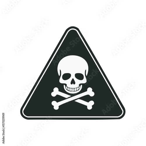 Hazard Warning Sign Featuring a Skull and Crossbones in a Triangle Shape on Black Background
