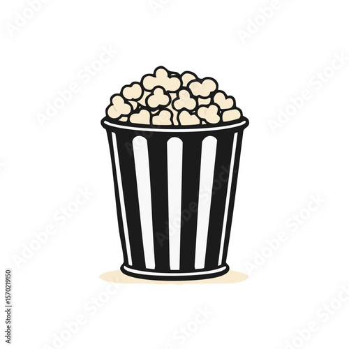 Popcorn Bucket Illustration Black and White Striped Container Filled with Popped Kernels