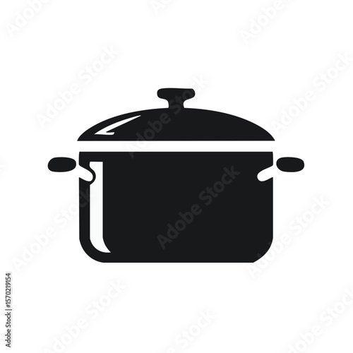 Stylized Cooking Pot Illustration with Lid on a Black Background Kitchen Utensil Icon