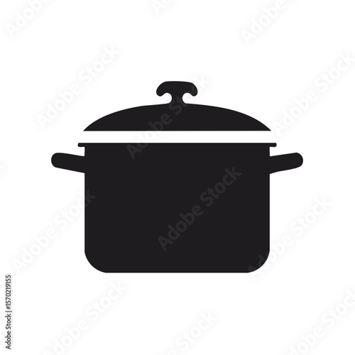 Stockpot silhouette cooking pot black background kitchen cookware saucepan vector icon