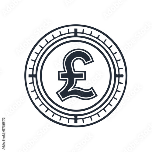Outline Illustration of a Pound Coin, Currency Symbol, British Money