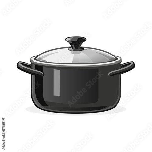 Black Cooking Pot with Lid Illustration for Kitchenware and Culinary Themes