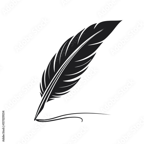 Elegant Quill Pen Illustration on Black Background, Artistic Writing Concept