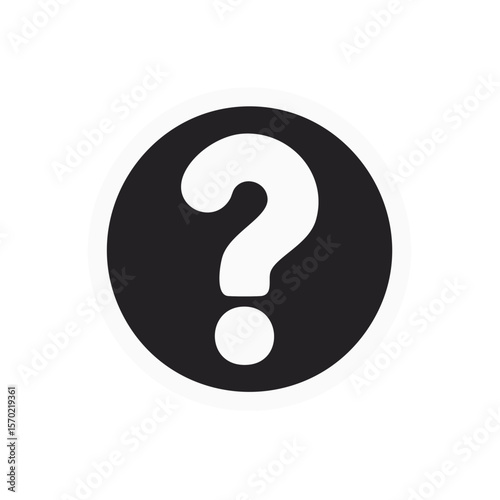 Conceptual Question Mark in Black Circle with White Border Illustration Isolated on Black