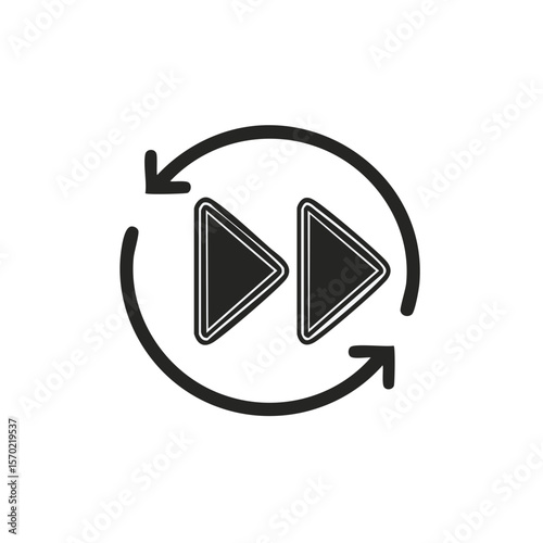 Icon of fast forward symbol and rotation arrow on black background