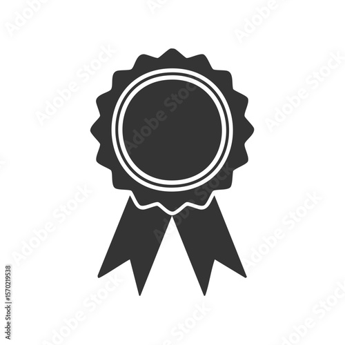 Ribbon rosette badge icon illustration on a black background for achievement or awards