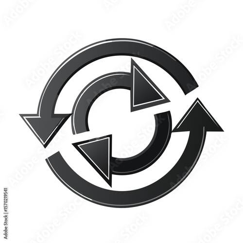 Circular arrows illustrating processes, looping systems, recycling on black background.