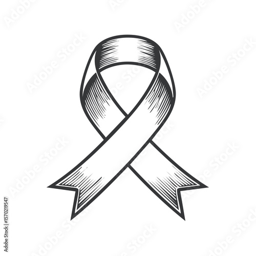 Hand-drawn Ribbon Symbol on Black Background for Awareness or Mourning
